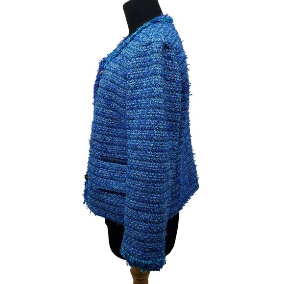 J Crew Collection Blue English Tweed Boucle Lady Jacket Blazer Gold Buttons - Picture 5 of 14
